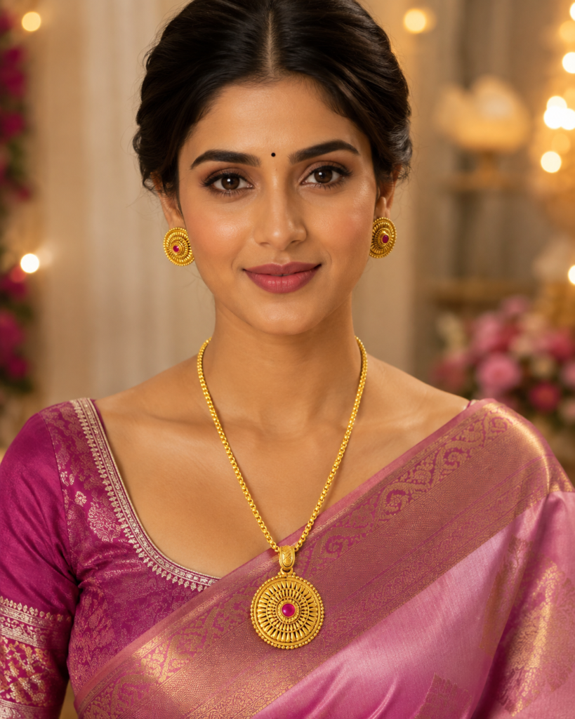 Aaradhya Ruby Chakra Antique Gold Pendant Set