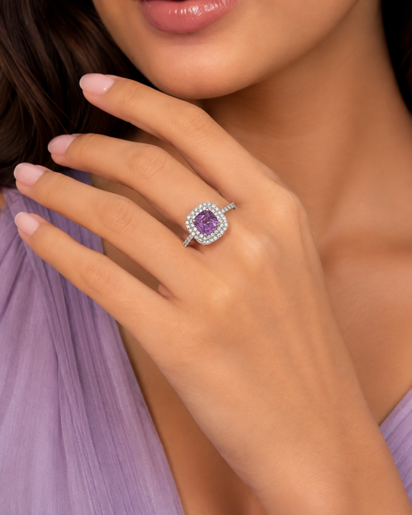 Amethyst Halo Luxe Ring