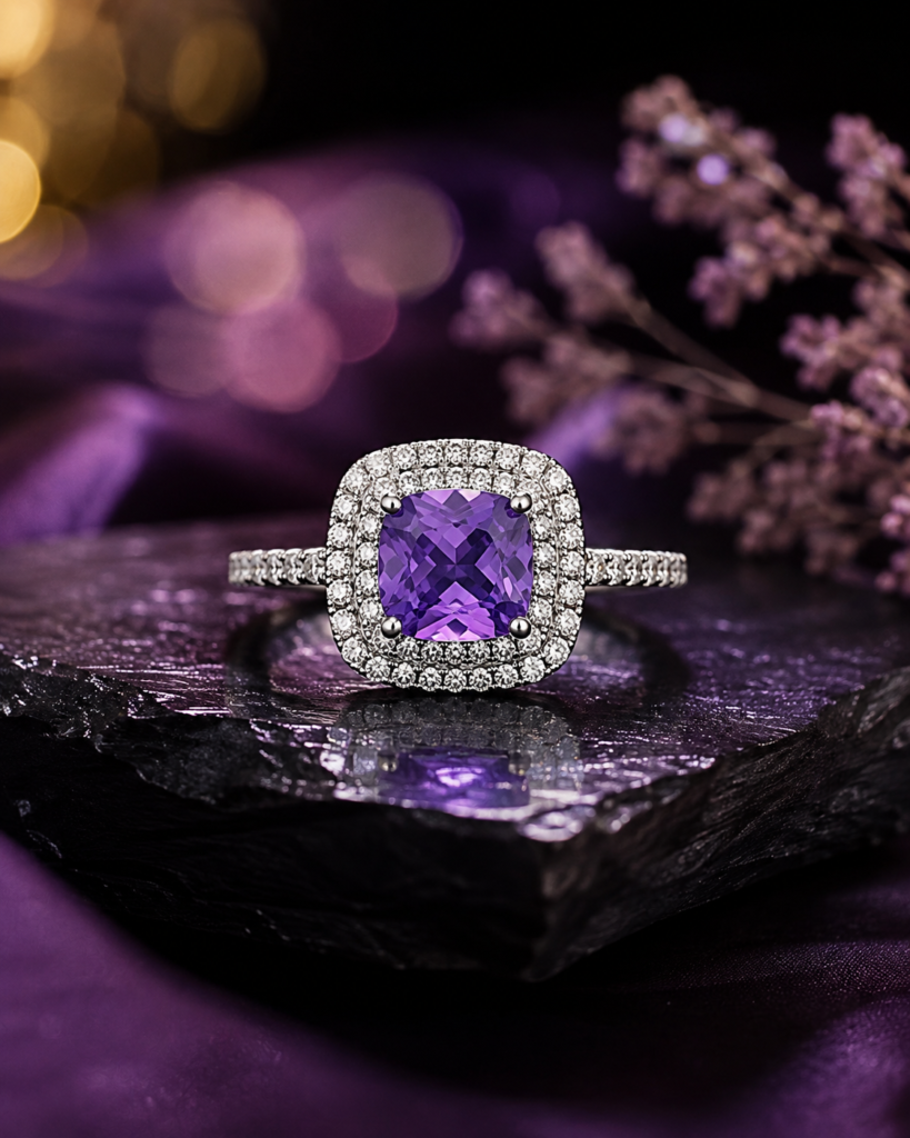 Amethyst Halo Luxe Ring alt