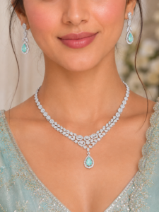 Aqua Celeste Crystal Drop Necklace Set