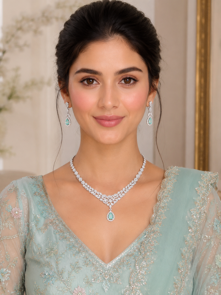 Aqua Celeste Crystal Drop Necklace Set alt