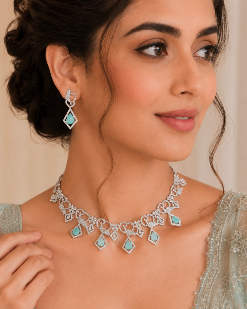 Aqua Elegance – Designer AD Necklace Set