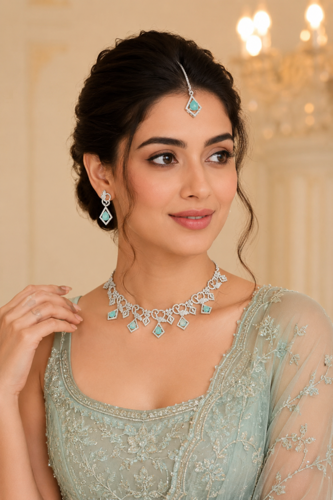 Aqua Elegance – Designer AD Necklace Set alt