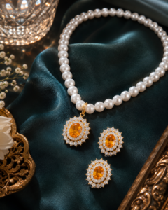 Aurelia Amber Pearl Pendant Set