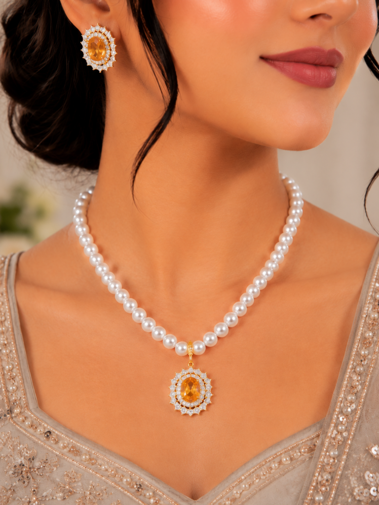 Aurelia Amber Pearl Pendant Set alt