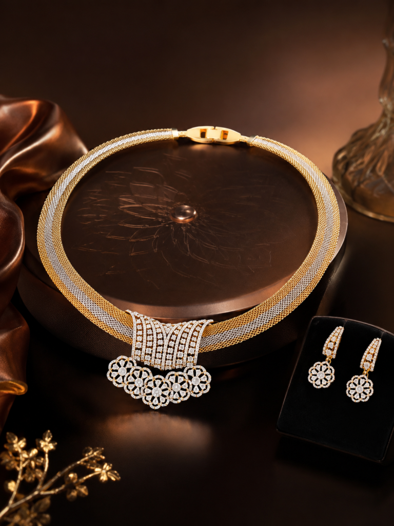Aurevia Dual-Tone Floral Mesh Necklace Set alt