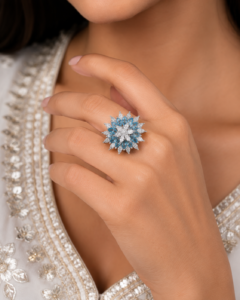 Azure Bloom Crystal Statement Ring