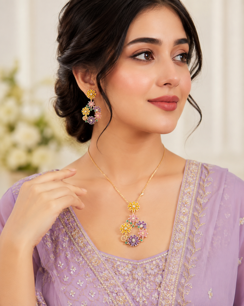 Bloomora Multicolour Floral Pendant Set