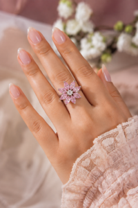 Blush Petal Crystal Bloom Ring