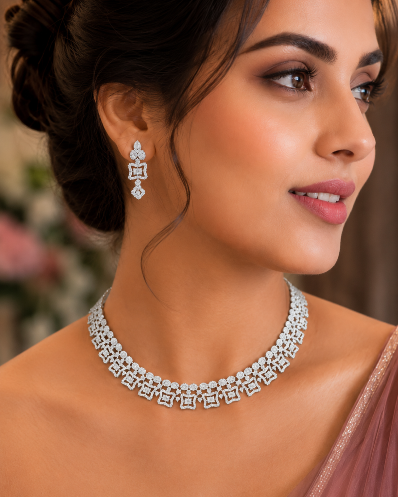Celeste Diamond-Style Geometric Necklace Set