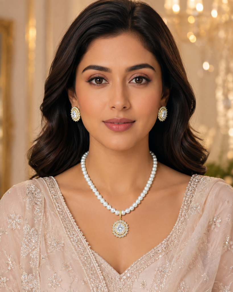 Celestia Crystal Pearl Pendant Set
