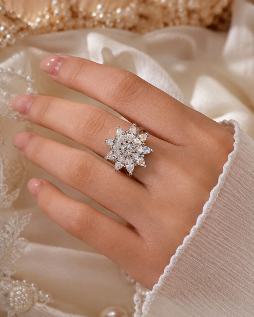Celestial Bloom Crystal Statement Ring