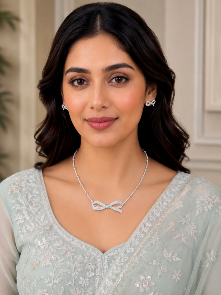 Seraphina Silver Bow Necklace Set