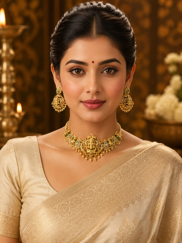 Devyani Emerald Temple Necklace Set