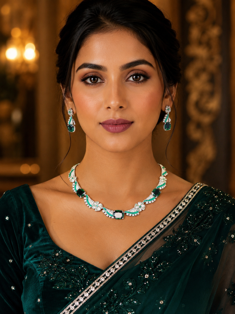 Elaria Emerald Bloom AD Necklace Set