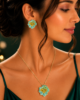 Elegant Aqua Blue Floral Pendant Necklace & Earrings Set