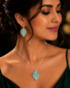 Elegant Green Leaf Pendant Necklace & Earrings Set