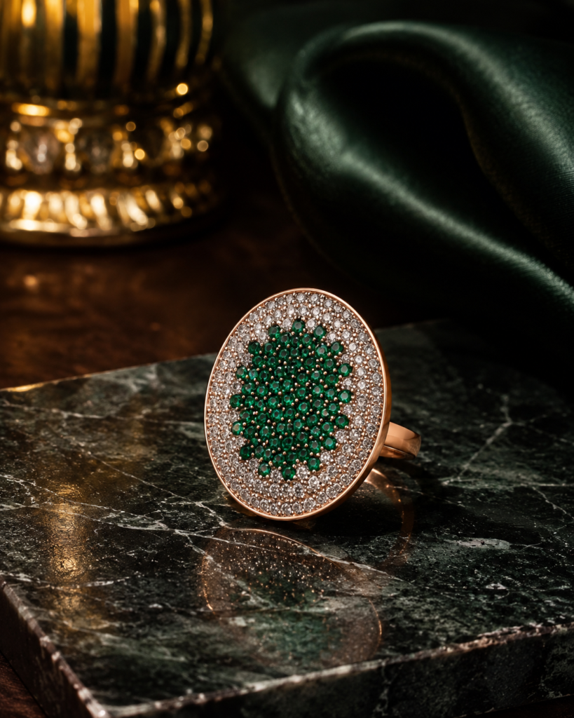 Emerald Aura Oval Statement Ring