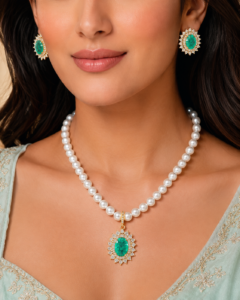 Emerald Royale Pearl Pendant Set