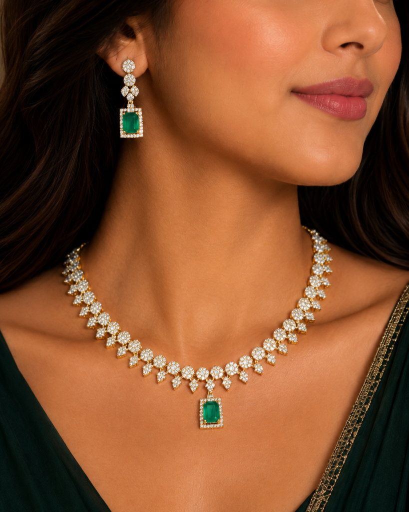 Emerald Royale – Gold AD Necklace Set