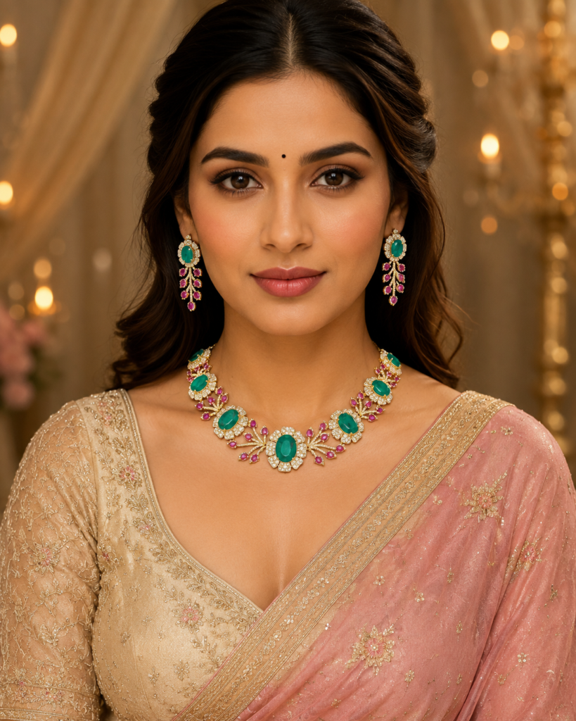 Emerald Ruby Garden Statement Necklace Set