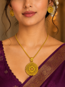 Gulnaar Antique Gold Floral Pendant Set