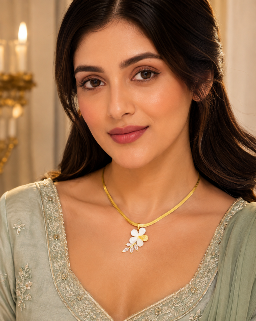Ivory Bloom Crystal Floral Pendant