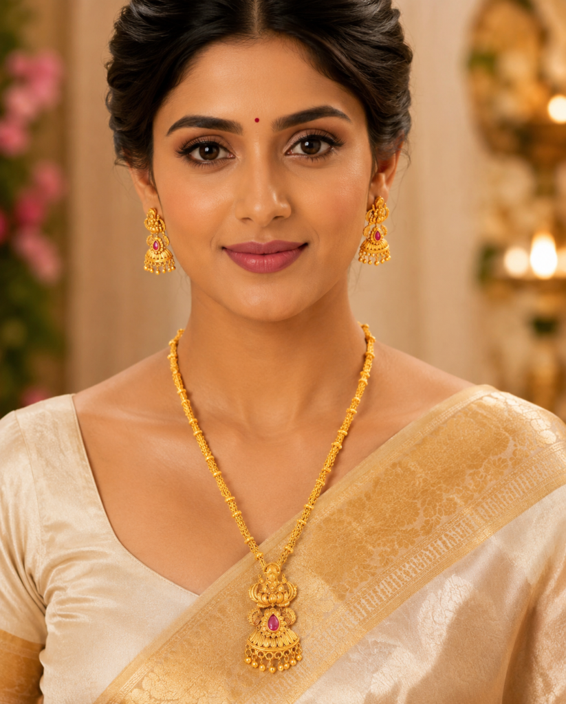 Lakshmi Ruby Antique Gold Pendant Set