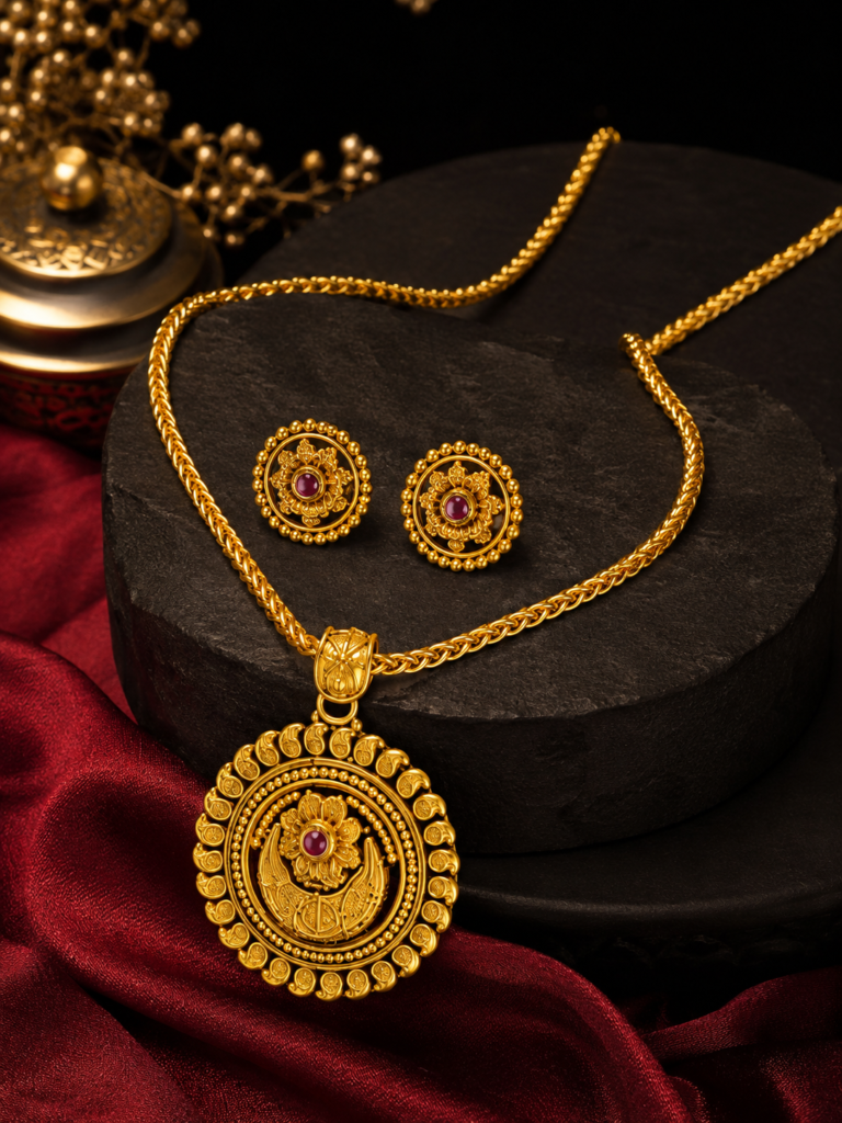 Maharani Ruby Heritage Antique Gold Pendant Set