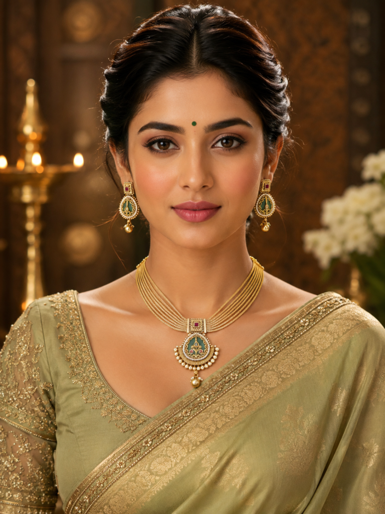 Meher Emerald Pearl Layered Choker Set