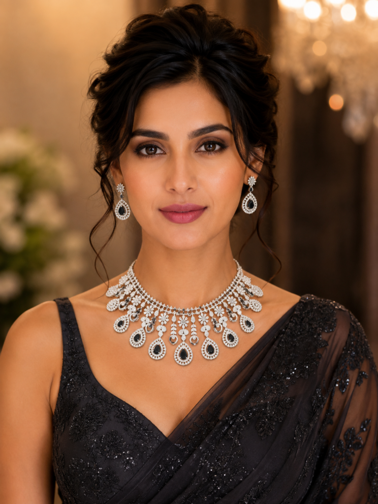 Noiré Black Teardrop Statement Necklace Set