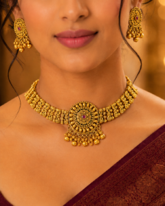 Rajshree Ruby Antique Gold Statement Necklace Set