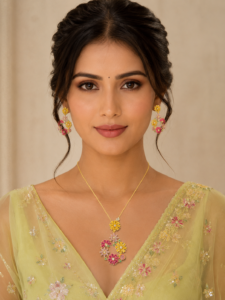Rangrez Multicolour Floral Pendant Set