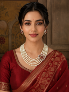 Roselle Ruby Bloom Pearl Necklace Set
