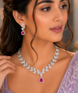 Ruby Leaf AD Necklace Set
