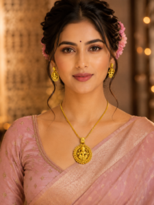 Shree Lakshmi Kamal Antique Gold Temple Pendant Set