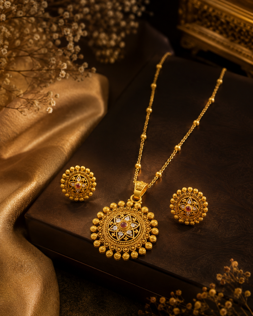 Surya Ratna Antique Gold Pendant Set