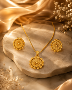 Swarnika Floral Antique Gold Pendant Set